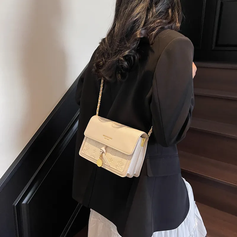 Dusen Kangaroo PU Crossbody Bag Women's Black/Ecru/Pink-5