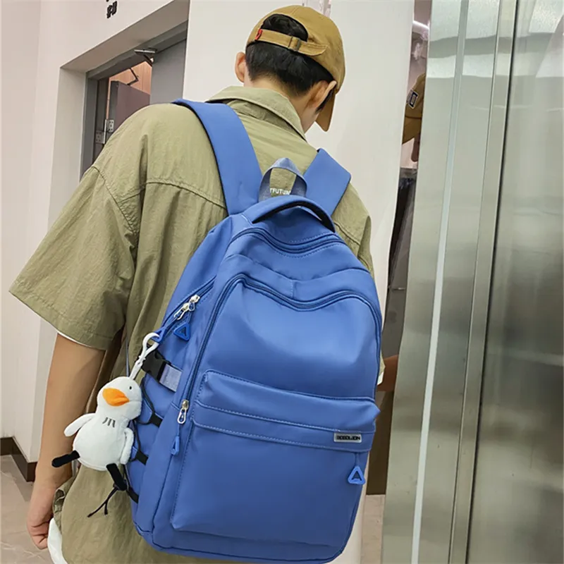 Dusen Kangaroo Nylon Fabric Backpack Large Size Unisex White/Black/Red/Blue-12