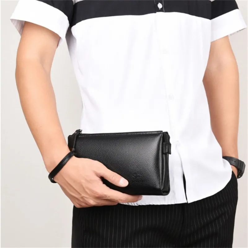 Dusen Kangaroo Cow Leather Clutch Regular Men's Black/Brown-3