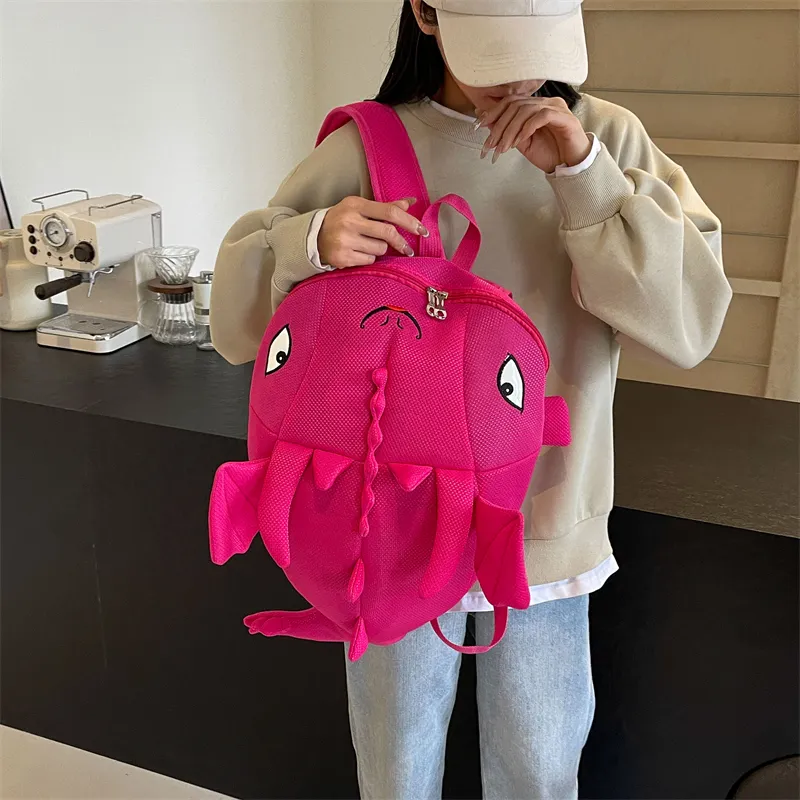 Dusen Kangaroo Nylon Fabric Backpack Regular Unisex Black/Gray/Rose Red/Neon Green/Blue-14
