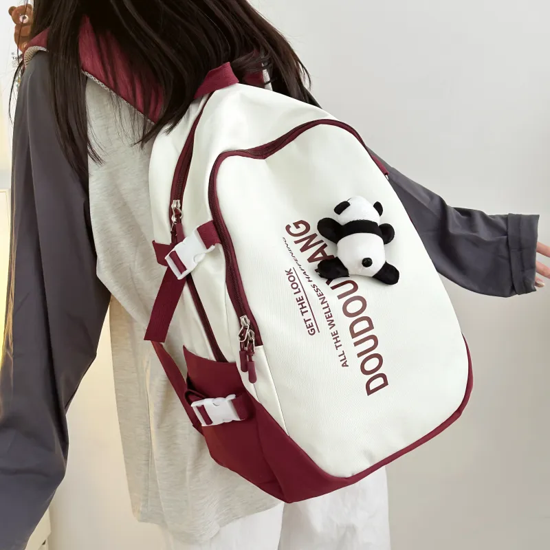 Dusen Kangaroo Nylon Backpack Unisex Black/Burgundy/Royal Blue-7