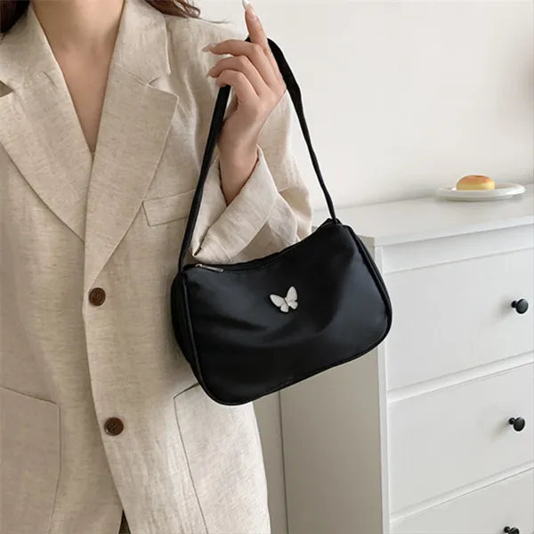 Dusen Kangaroo Nylon Shoulder Bag Regular Women's Black/White-5