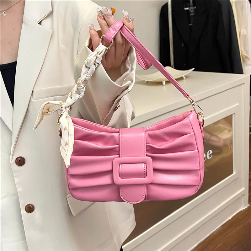 Dusen Kangaroo PU Shoulder Bag Women's White/Black/Ecru/Khaki/Blue/Pink-30