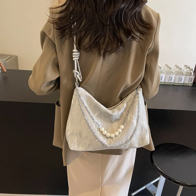 Dusen Kangaroo PU Tote Bag, Shoulder Bag Regular Women's Ecru/Silver/Black/Green-10