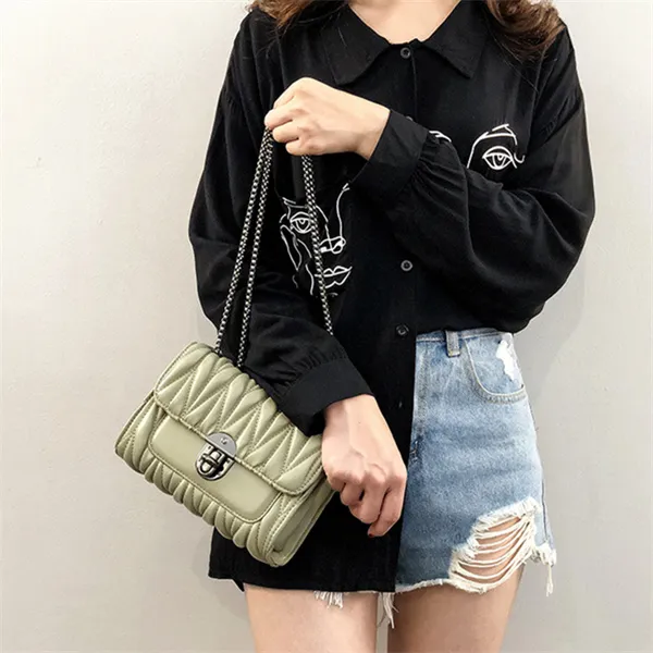 Dusen Kangaroo PU Crossbody Bag Small Size Women's Black/Ecru/Matcha Green-13