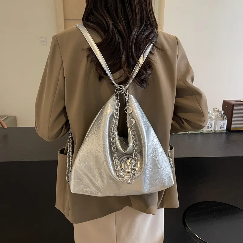 Dusen Kangaroo PU Shoulder Bag, Crossbody Bag Unisex Ecru/Silver/Black/Brown-13