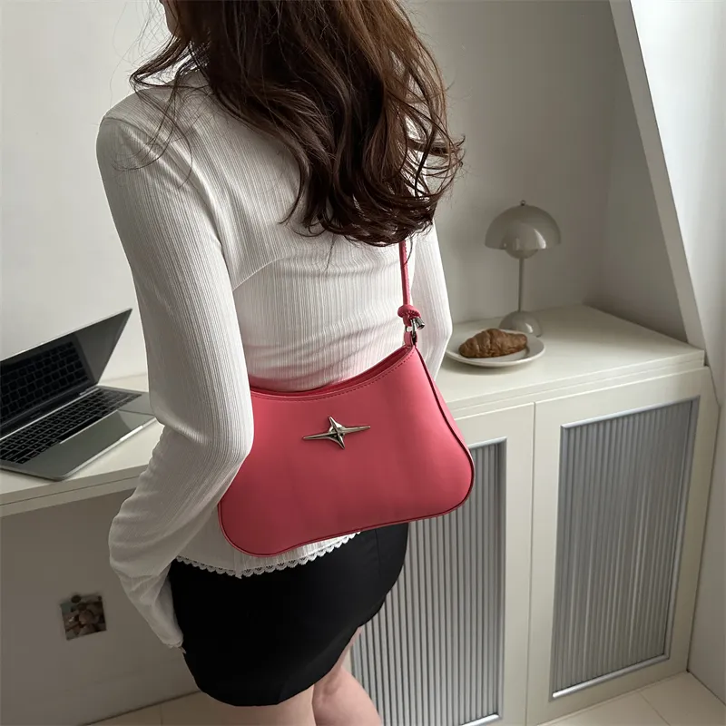 Dusen Kangaroo PU Shoulder Bag Regular Women's White/Black/Khaki/Green/Pink/Brown-4