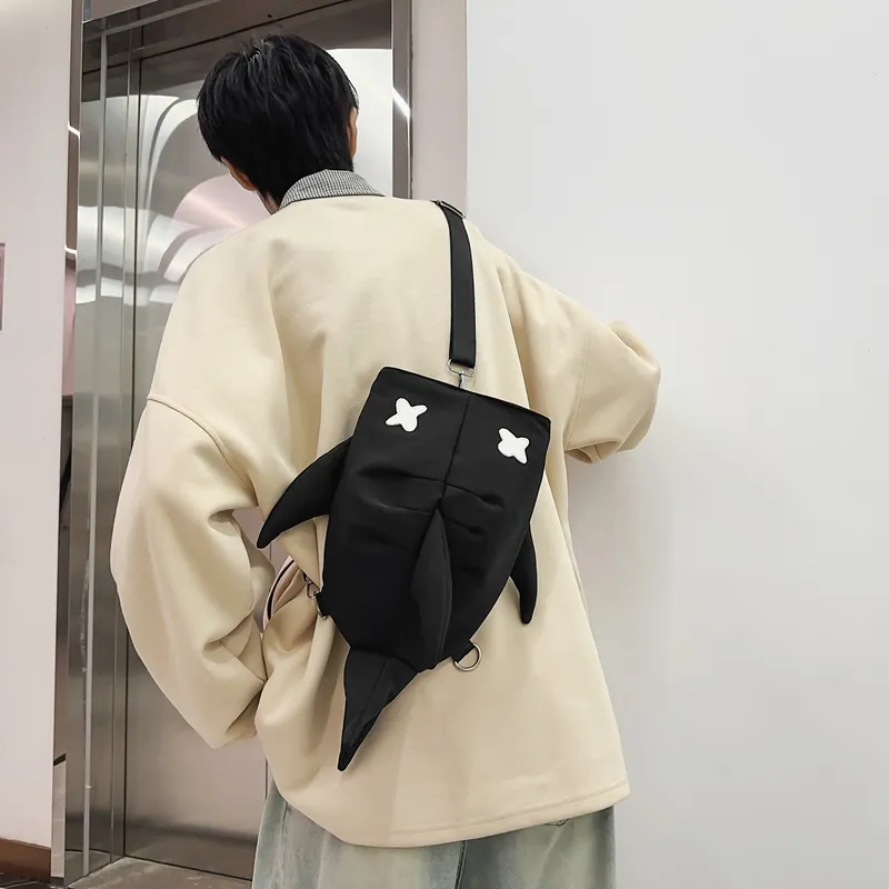 Dusen Kangaroo Nylon Backpack Regular Unisex Black/White-13