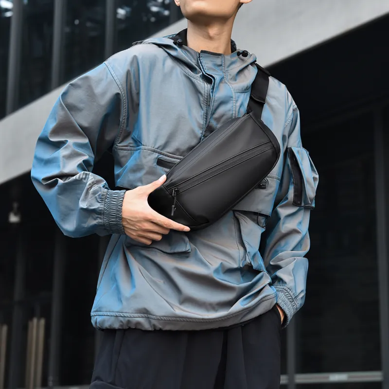 Dusen Kangaroo Nylon Sling Bag, Shoulder Bag, Crossbody Bag Regular Unisex Black/Gray-1