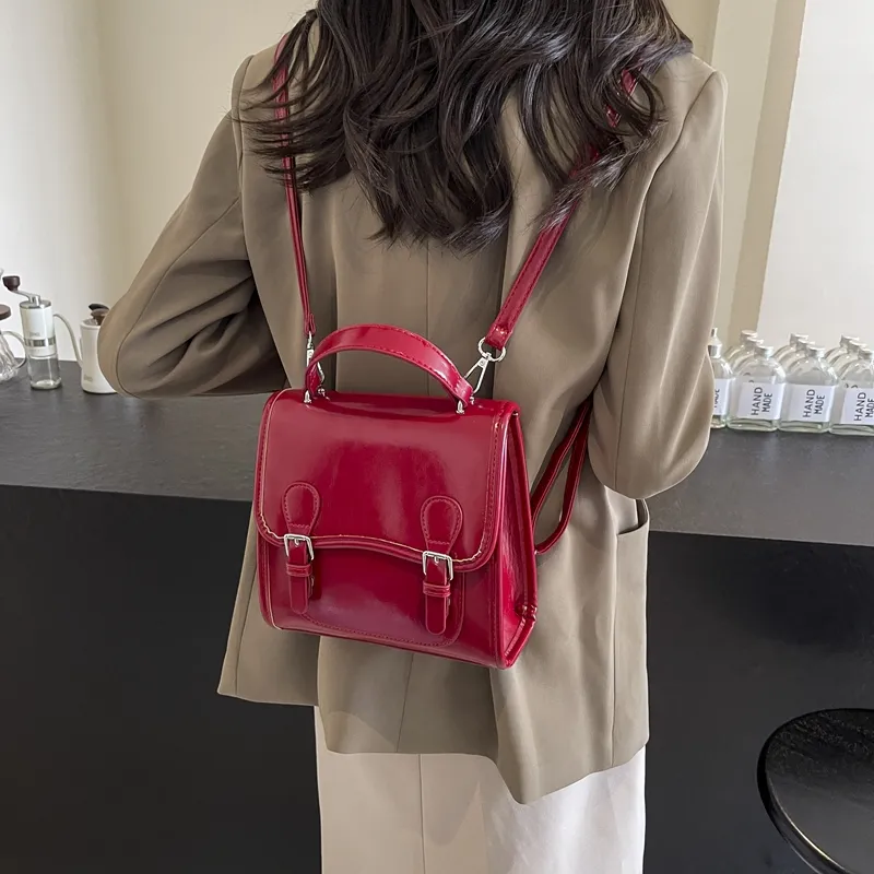 Dusen Kangaroo PU One Shoulder Portable Backpack Women's White/Silver/Burgundy/Black-22