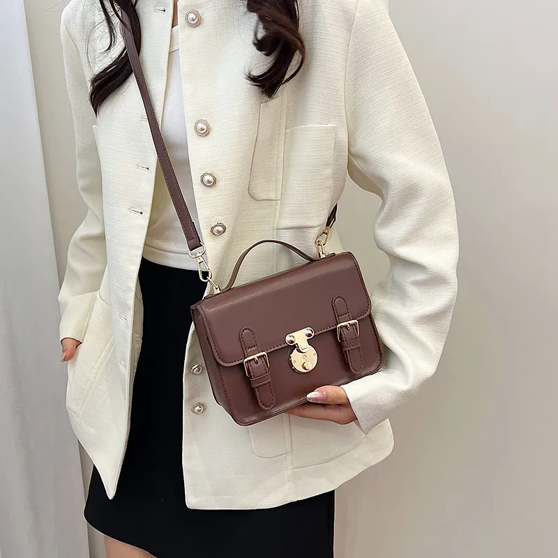 Dusen Kangaroo PU Crossbody Handbag Women's White/Black/Brown-14