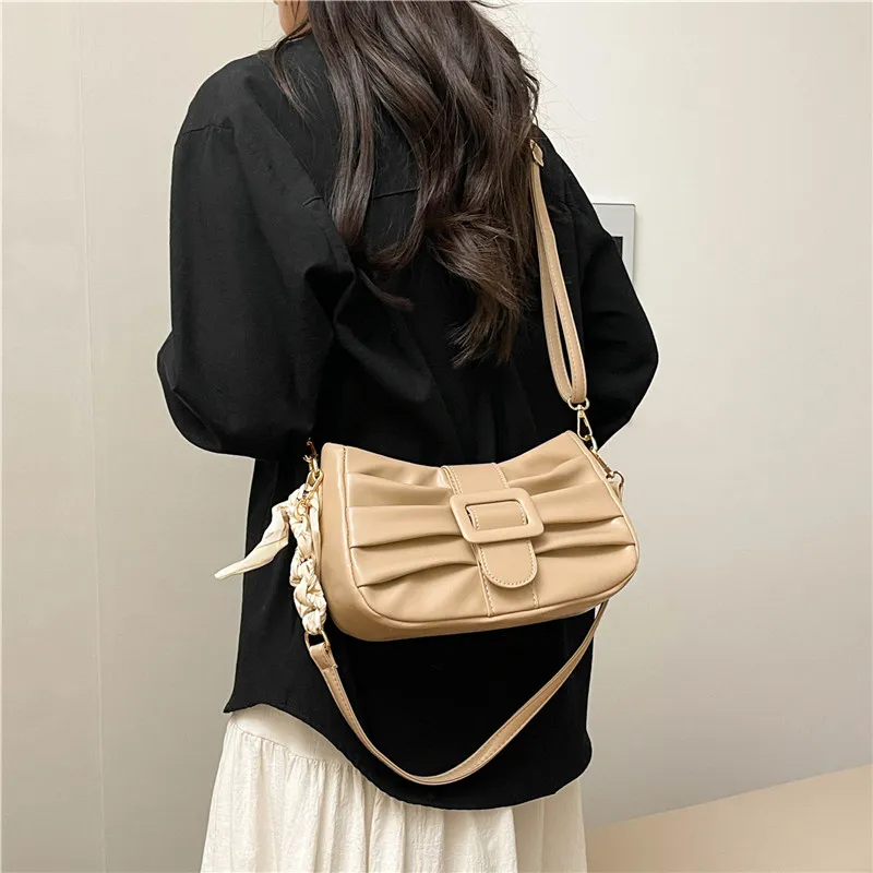 Dusen Kangaroo PU Shoulder Bag Women's White/Black/Ecru/Khaki/Blue/Pink-18