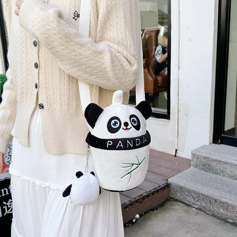 Dusen Kangaroo Plush Shoulder Bag Unisex White/Light Brown-4