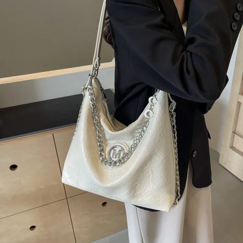Dusen Kangaroo PU Shoulder Bag, Crossbody Bag Unisex Ecru/Silver/Black/Brown-1