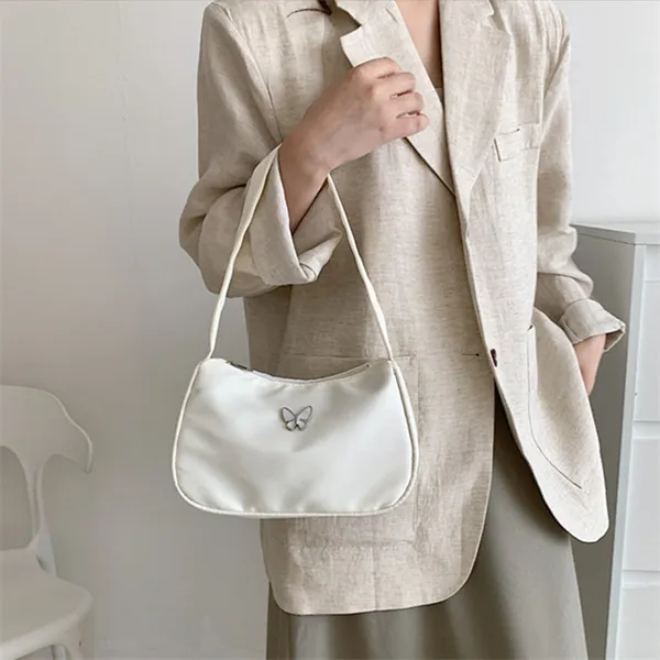Dusen Kangaroo Nylon Shoulder Bag Regular Women's Black/White-7