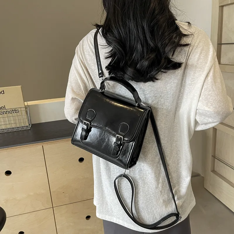 Dusen Kangaroo PU One Shoulder Portable Backpack Women's White/Silver/Burgundy/Black-19