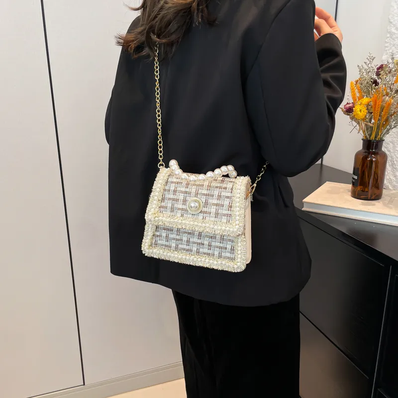 Dusen Kangaroo PU Handbag Small Size Women's White/Khaki-9
