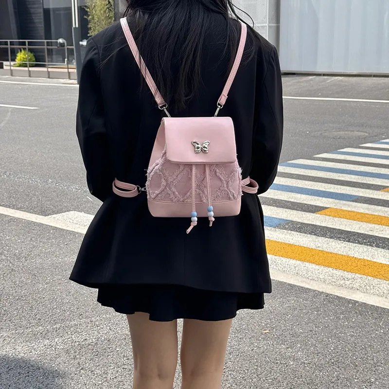 Dusen Kangaroo PU Small Backpack Regular Women's White Black Blue Pink-21