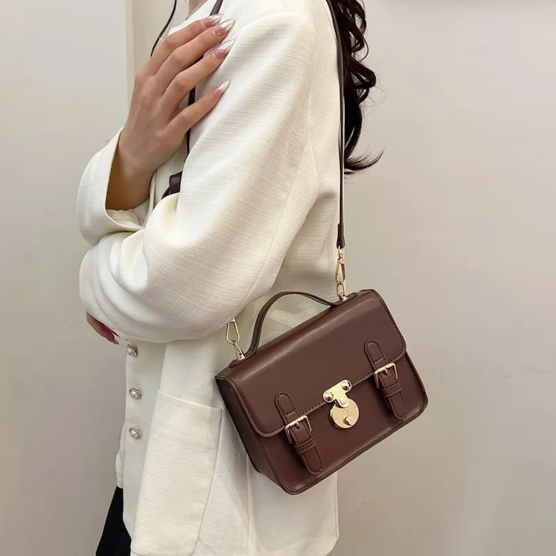 Dusen Kangaroo PU Crossbody Handbag Women's White/Black/Brown-16