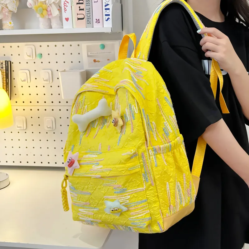 Dusen Kangaroo Nylon Backpack Women's White/Black/Pink/Sky Blue/Yellow-24