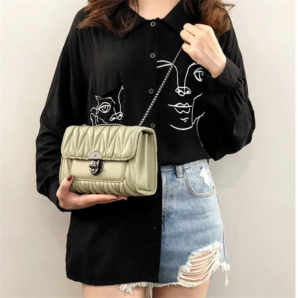 Dusen Kangaroo PU Crossbody Bag Small Size Women's Black/Ecru/Matcha Green-12
