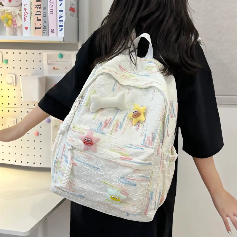 Dusen Kangaroo Nylon Backpack Women's White/Black/Pink/Sky Blue/Yellow-2