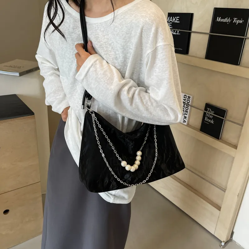 Dusen Kangaroo PU Tote Bag, Shoulder Bag Regular Women's Ecru/Silver/Black/Green-18