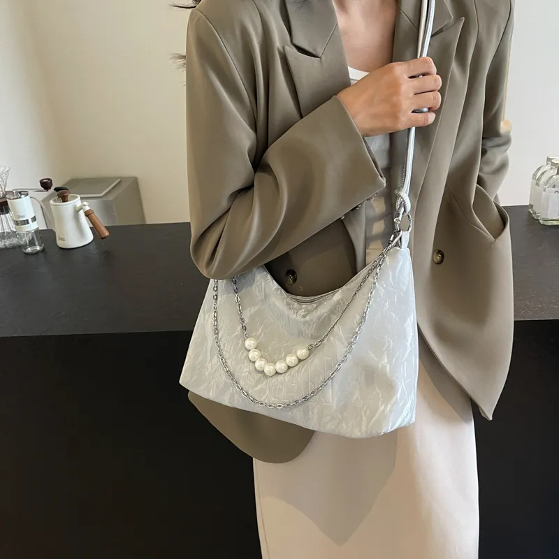 Dusen Kangaroo PU Tote Bag, Shoulder Bag Regular Women's Ecru/Silver/Black/Green-9