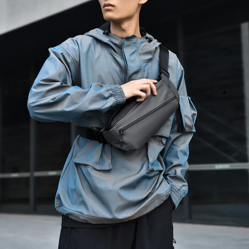 Dusen Kangaroo Nylon Sling Bag, Shoulder Bag, Crossbody Bag Regular Unisex Black/Gray-6