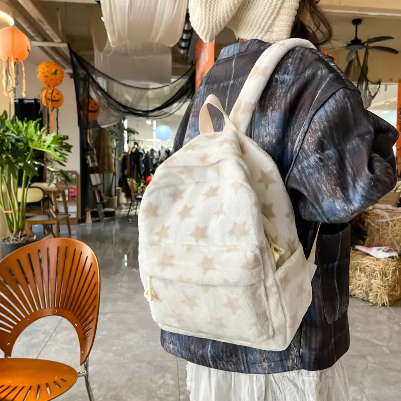 Dusen Kangaroo Velour Backpack Women's Gray/Blue/Coffee-15