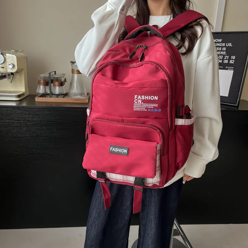 Dusen Kangaroo Nylon Backpack Unisex Black/Pink/Red/Green/Blue-12
