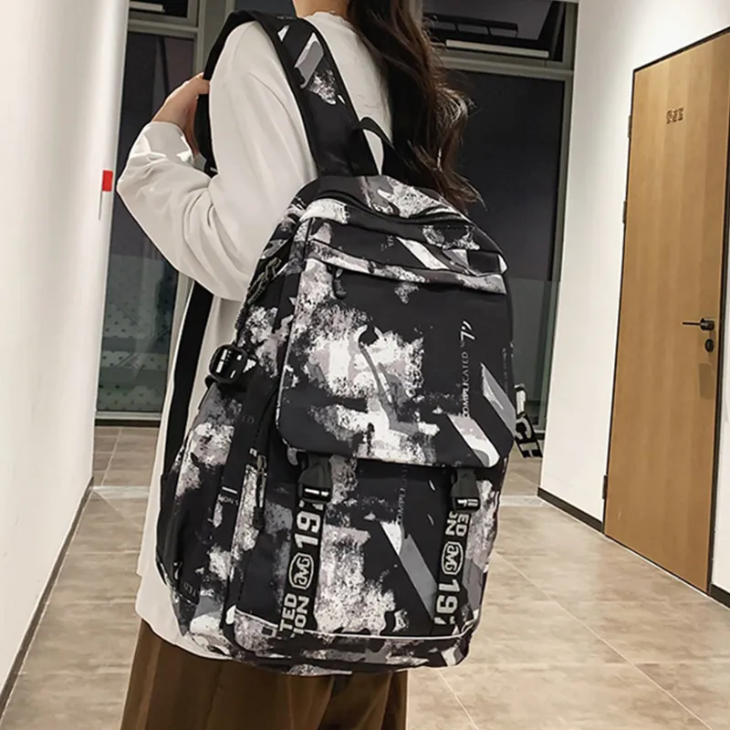 Dusen Kangaroo Nylon Backpack Unisex Gray/Black/White/Blue-3
