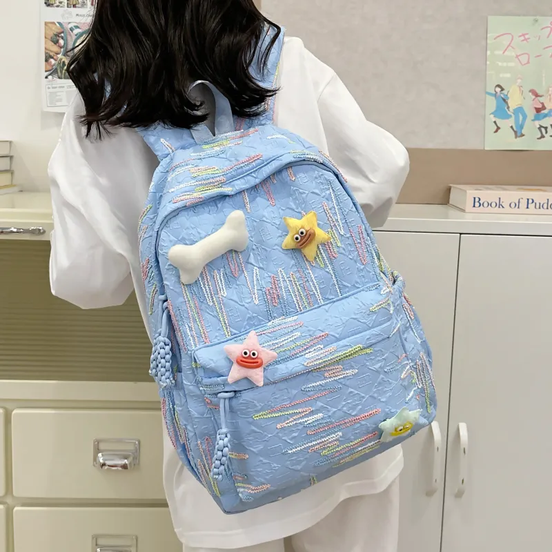 Dusen Kangaroo Nylon Backpack Women's White/Black/Pink/Sky Blue/Yellow-17