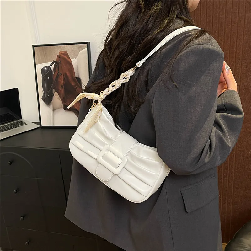 Dusen Kangaroo PU Shoulder Bag Women's White/Black/Ecru/Khaki/Blue/Pink-3