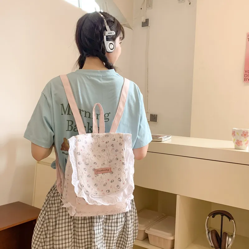 Dusen Kangaroo Composite Cloth Backpack Women's Cartoon Pink/Light Pink Floral/Light Blue Floral-2