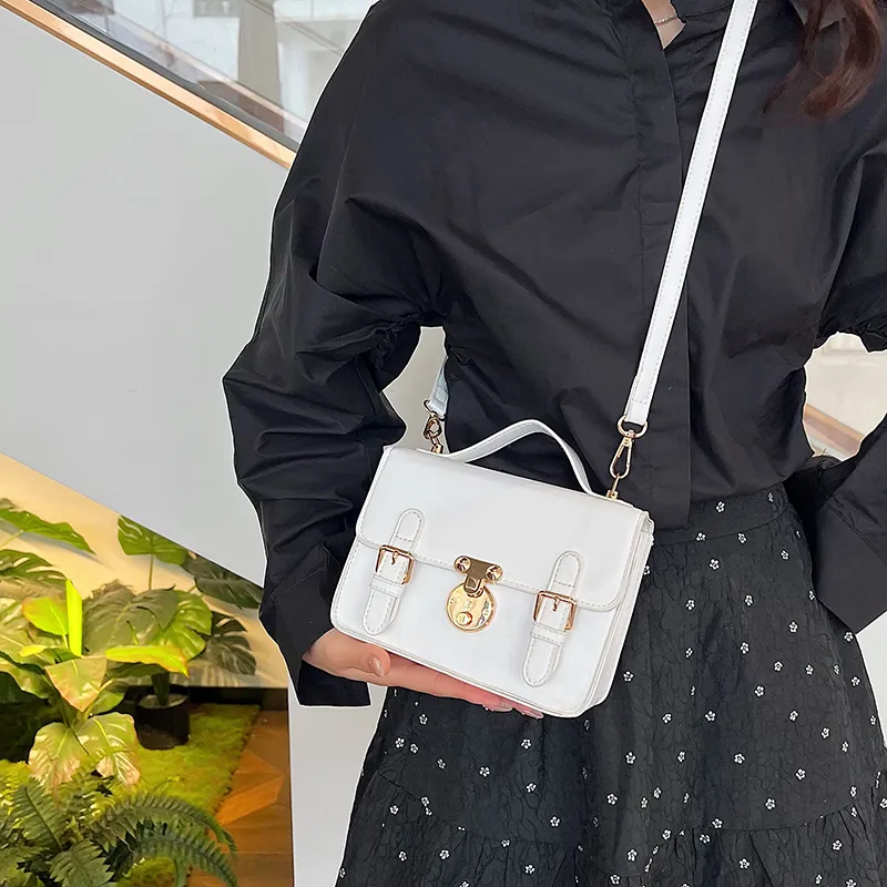 Dusen Kangaroo PU Crossbody Handbag Women's White/Black/Brown-3