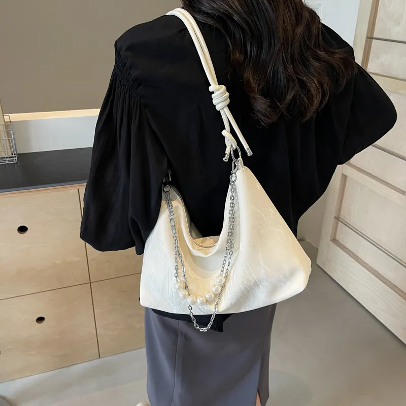 Dusen Kangaroo PU Tote Bag, Shoulder Bag Regular Women's Ecru/Silver/Black/Green-7