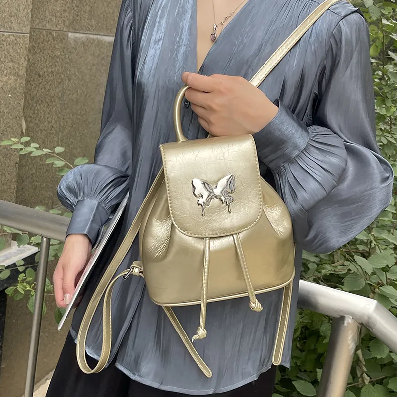 Dusen Kangaroo PU Backpack Women's Silver/Black/Gold/Ecru-10