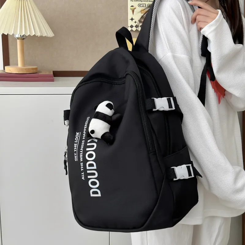 Dusen Kangaroo Nylon Backpack Unisex Black/Burgundy/Royal Blue-2