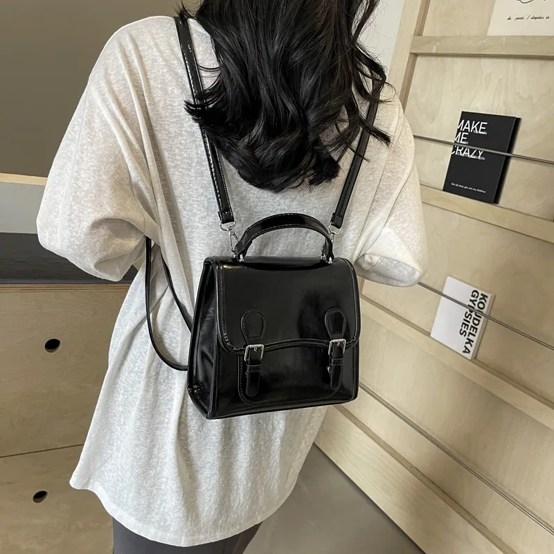 Dusen Kangaroo PU One Shoulder Portable Backpack Women's White/Silver/Burgundy/Black-17
