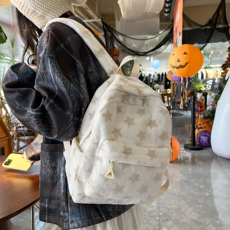 Dusen Kangaroo Velour Backpack Women's Gray/Blue/Coffee-13