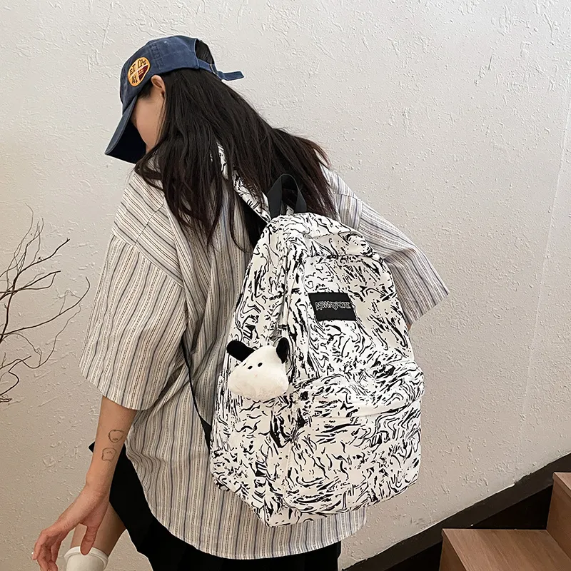 Dusen Kangaroo Nylon Backpack Regular Unisex White/Black/Red/Light Blue-2