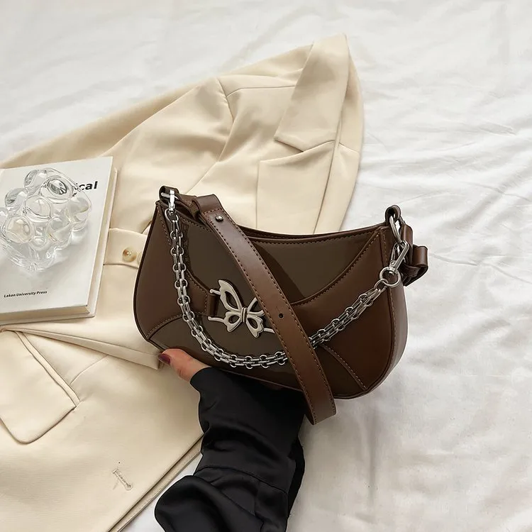 Dusen Kangaroo PU Versatile Chain Shoulder Bag Regular Unisex White/Silver/Black/Brown-14