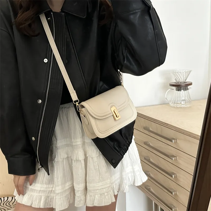 Dusen Kangaroo PU Small Square Bag, Crossbody Bag Regular Women's White/Black/Brown-4