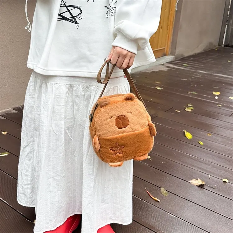 Dusen Kangaroo Plush Shoulder Bag Unisex White/Light Brown-12