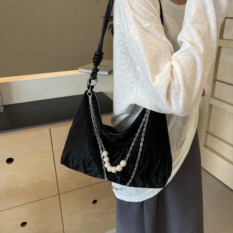 Dusen Kangaroo PU Tote Bag, Shoulder Bag Regular Women's Ecru/Silver/Black/Green-20