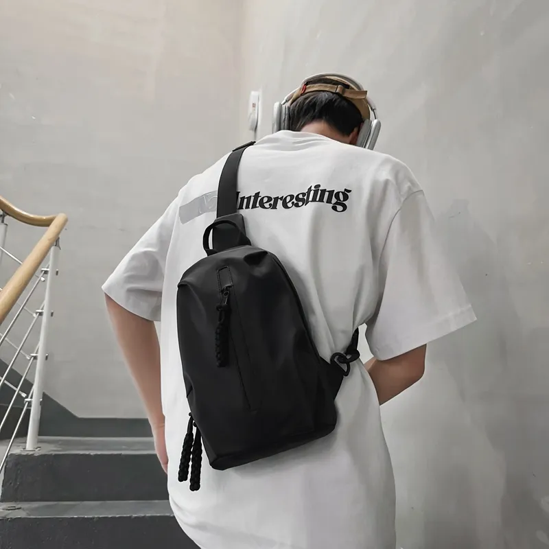 Dusen Kangaroo Nylon Sling Bag Regular Unisex White/Black-6