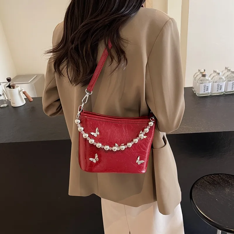 Dusen Kangaroo PU Shoulder Bag, Crossbody Bag, Handbag Unisex Ecru/Silver/Black/Burgundy-17