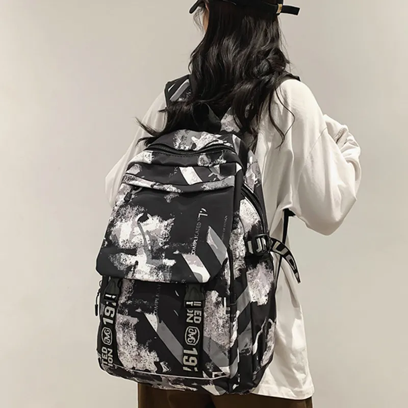 Dusen Kangaroo Nylon Backpack Unisex Gray/Black/White/Blue-1