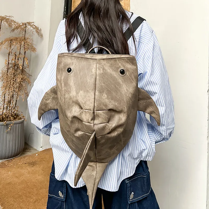 Dusen Kangaroo Denim Backpack Unisex Light Gray/Dark Gray/Blue/Coffee-13